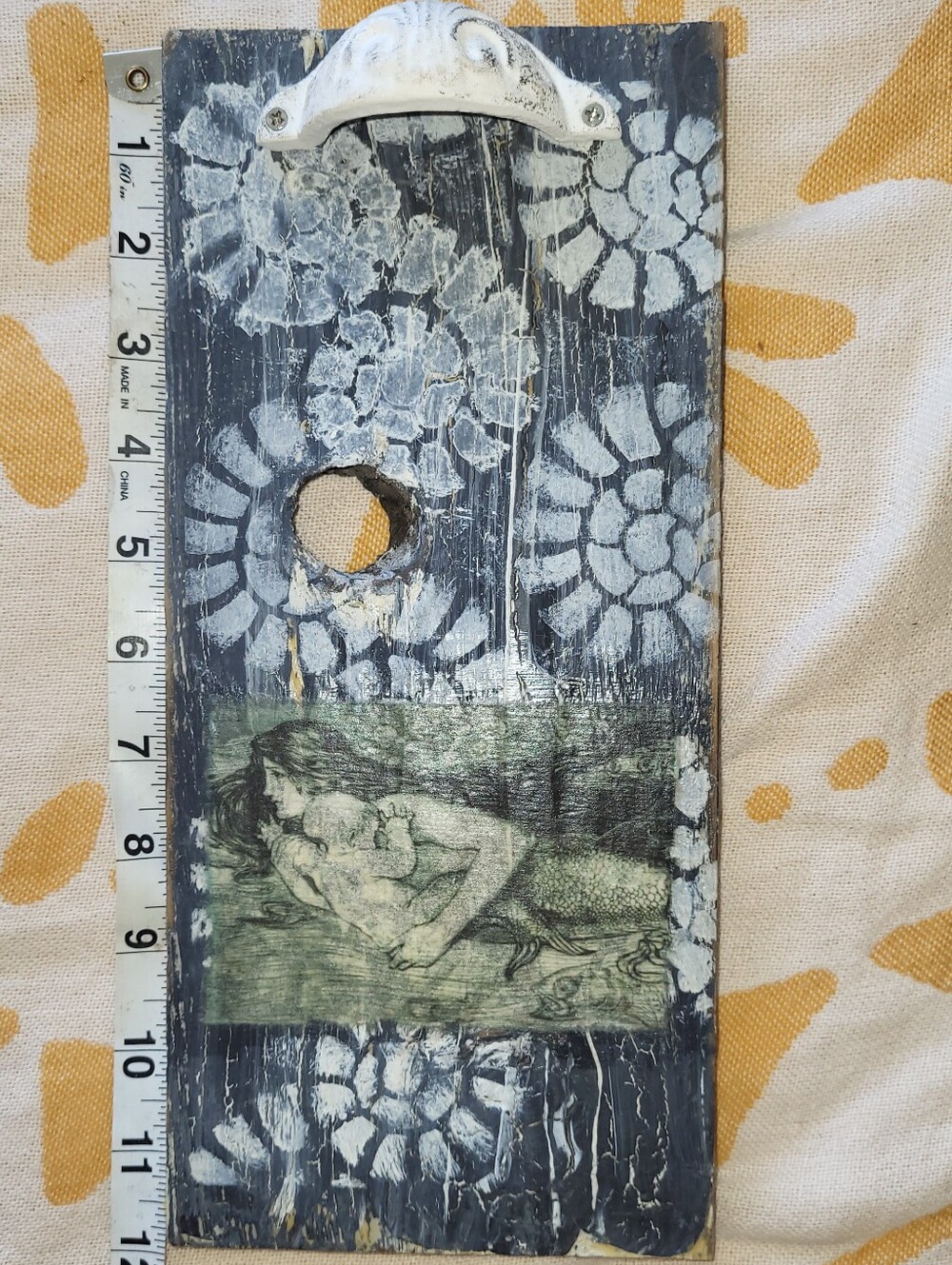 Handcrafted Cream And Gray Mermaid Wall Art Panel by